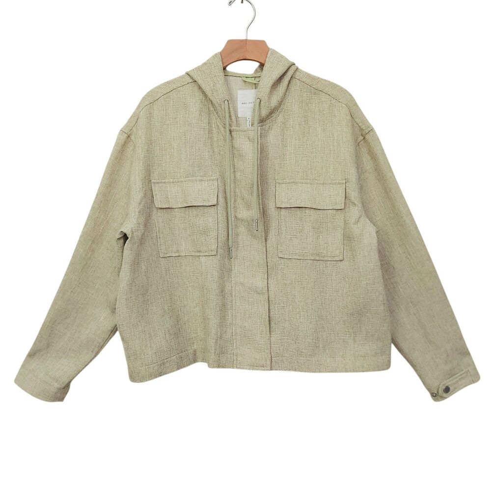 Avec Les Filles Womens XL Light Green Jacket Textured Tweed Hooded Boxy Full Zip